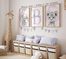Safari Animals Set of 3 Unframed Poster Prints for Baby Girls Nursery Bedroom Playroom, Personalized Name, Choice of 12 Animals, Pink Purple (8x10) by TinyTreasures Baby Boutique