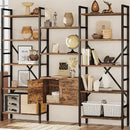 70 x70" Triple 5 Tier Book Shelf, Industrial Large Bookcase with Storage Cabinet, Tall Bookshelf with 14 Open Display Shelves Metal Frame Furniture for Living Room Bedroom Home Office Rustic Brown by CozyNest Decor
