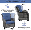 Wicker Outdoor Furniture Patio Furniture Set - 6 Piece Patio Conversation Set with Swivel Rocker Chairs, Loveseat Sofa, Ottomans and Coffee Table, Blue Cushion by GreenHaven Gardens
