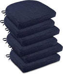downluxe Indoor Chair Cushions for Dining Chairs, Soft and Comfortable Textured Foam Kitchen Chair Pads with Ties and Non-Slip Backing, 16" x 16" x 2", Navy, 6 Pack by CozyNest Decor