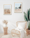 HesenDot Natural OAK Wood Framed Italy Beach Wall Art,12x16in Amalfi Coast Canvas Wall Print,Positano Seascape White Beach Chair Wall Decor for Living Room, Bedroom,Office Gallery Set of 1 by CozyNest Decor