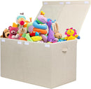 popoly 122L Large Toy Box Chest with Lid, Foldable Toy Storage Organizer Bin Boxes with Removable Divider for Kids, Boys, Girls, Nursery, Playroom, 26"x17" x17" (Linen Beige) by TinyTreasures Baby Boutique