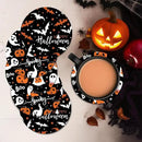 Coaster for Drinks Set of 6, Halloween Ghost Pumpkins Bats Holiday Black Absorbent Round Ceramic Stone Mat, with Cork Base and Metal Holder, Gift for Housewarming Room Bar Decor by CozyNest Decor