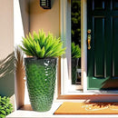 Worth Garden 14" Dia x 24" H Large Plastic Planters with Drainage Hole, Set of 2 Hammered Texture Green Glossy Smooth Finish, Tall Round Decorative Flower Plant Pot for Indoor Outdoor, Front Porch by GreenHaven Gardens
