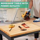 HABUTWAY Height Adjustable Workbench, 60"x20" 2000 Lbs Capacity Solid Wood Work Station Heavy-Duty, with Power Outlets, for Garage Party Shop Office