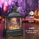 Halloween Snow Globe Lantern Haunted House Pumpkin Ghost Tree Crow Rip Dancing Bats with Timer, USB and Battery Powered 12 inch by CozyNest Decor