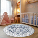 jinchan Round Rug 6ft Area Rugs Vintage Floral Distressed Design - Machine Washable Non-Slip Low-Pile Ultra-Thin Circle Rug for Entryway Bedside Living Room Dining Room Bedroom (6' Round,Dark Blue) by TinyTreasures Baby Boutique