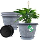 10 Inch Flower Pots Planters for Indoor Outdoor Plants, 3 Pack Plastic Large Plant Pots with Drainage Hole & Tray, Modern Decorative Garden Pot with Saucer, Plant Container for House by GreenHaven Gardens