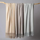 CUDDLE DREAMS Silk Throw Blanket with Hand-Knotted Fringe, Natural, Soft & Breathable (Herringbone Gray) by CozyNest Decor