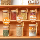 ComSaf 12 Pcs Glass Spice Jars and Spoons, 8oz Glass Containers with Bamboo Lids, Storage Containers with Airtight Lids with 275 Labels for Seasonings, Salt, Loose Leaf Tea Storage by CozyNest Decor