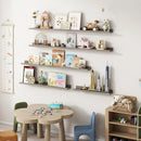 Picture Ledge Shelf, 48 Inch Long Floating Shelves for Wall, Nursery Bookshelf for Storage with Lip, Rustic Elm Wood Photo Ledge Shelves for Bedroom, Living Room, Kitchen (Grey, 48in Set of 2) by TinyTreasures Baby Boutique