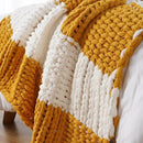 Battilo Chunky Knit Throw Blanket, Soft and Thick Chenille Throw Blanket, 50"x60" Handmade Cable Knit Crochet Blanket, Large Rope Knot Throw Blankets for Couch Sofa Bed Home Decor, Yellow & White by CozyNest Decor