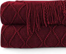 inhand Knitted Throw Blankets for Couch and Bed, Soft Cozy Knit Blanket with Tassel, Claret Lightweight Decorative Blankets and Throws, Farmhouse Warm Woven Blanket for Men and Women, 60"x80" by CozyNest Decor