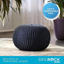 BIRDROCK HOME Round Pouf Ottoman | Cotton Braided Foot Stool with Bean Bag Filling | Boho Foot Rest for Living Room & Bedroom | Compact & Comfortable Seating, Lightweight & Soft | Navy by CozyNest Decor