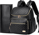 Weitars Diaper Bag Backpack Leather Baby Diaper Bag with Changing Pad Travel Diaper Backpack,Baby Bag for Mom,Stroller Straps,5 Insulated Pockets (Black Leather) by TinyTreasures Baby Boutique
