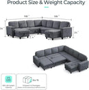 LINSY HOME Sectional Sleeper Sofa with Pull Out Couch Bed - Convertible Plush Corduroy Cloud Couch with Storage Chaise & USB Charging, Comfy Modular Couches for Living Room, Grey by CozyNest Decor