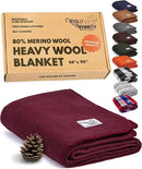 Woolly Mammoth Woolen Company Outdoor Merino Wool Throw Blanket - 66" x 90" Large Burgundy - Camping Essentials Bedroll & Emergency Survival Gear - Heavyweight Thermal & Breathable by CozyNest Decor