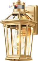 VIANIS Gold Outdoor Wall Lights with Motion Sensor, Dusk to Dawn Outside Porch Lights Lantern, Waterproof Weather Resistant Exterior Lights for House, Doorway, Garden, Home with Clear Glass Shade by GreenHaven Gardens