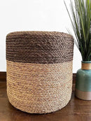 Jute Pouf Ottoman | Footrest Pouf | Hand Braided - Round Boho Pouffe - for Living Room, Bedroom, Nursery (16"x16"x16") Grey by CozyNest Decor