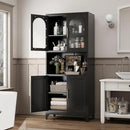 75" Tall Kitchen Pantry Cabinet, Metal Storage Cabinets with Acrylic Doors and Adjustable Shelves, Hutch Cabinet with Storage, Black Microwave Stand Cabinets for Dining Living Room by CozyNest Decor