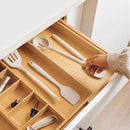 Adjustable Kitchen Drawer Organizer for Utensils and Junk, Food-Safe Contract Grade with 100% Sustainable Wood, Expandable from 19 to 33 Inches Wide - Natural Bamboo by CozyNest Decor