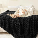 NEWCOSPLAY Super Soft Throw Blanket Black Premium Silky Flannel Fleece 3D Ribbed Jacquard Lightweight Bed Blanket All Season Use (Black Ribbed, Throw(50"x60")) by CozyNest Decor