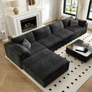 157.5" Cloud Couch Modular Sectional Sofa for Living Room,Modern Sofa with Deep Seat，L-Shape Boneless Couch with Ottoman,Comfy Upholstered Corduroy Couches for Apartment, Studio, Office,Bedroom，Black by CozyNest Decor