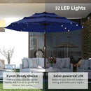 Kingdura 9ft 3-Tier Patio Umbrella with Solar Lights, Table Umbrella Outdoor Patio with Easy Crank & Tilt, 8 Sturdy Ribs, UV Protection, 32 LED Lights for Deck, Poolside, Market (Navy blue) by GreenHaven Gardens