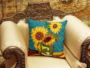 Turquoise Van Gogh Sunflower Pillow Cover Teal Floral Sofa Pillowcase Flower Chair Cushion Accent Throw Flowery Outdoor Pillows Farmhouse Couch Handmade Wool Size 18x18 by CozyNest Decor