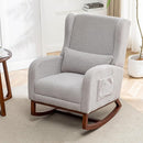 Rocking Chair Nursery with Foot Rest, Wingback Nursery Rocking Chairs, Teddy Nursing Glider Rocker Chair with Pillow and High Back for Nursery, Living Room, Bedroom, Grey by TinyTreasures Baby Boutique