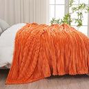 NEWCOSPLAY Super Soft Fall Queen Blanket Orange Premium Silky Flannel Fleece 3D Ribbed Jacquard Lightweight Bed Blanket All Season Use (Orange Ribbed, Queen(90"x90")) by CozyNest Decor