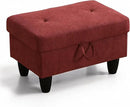 Ottoman Rectangular Storage Ottoman Bench, Flannel Footrest Stool Footstool with Lid for Living Room, Bedroom, Entryway, Red, 28.5"x19"x17.5" by CozyNest Decor