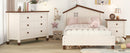3-Pieces Bedroom Sets Twin Size Platform Bed with Nightstand and Storage dresser, Cream+Walnut
