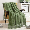 MIULEE Moss Green Knitted Throw Blanket for Couch Textured Knit Blanket with Tassels Cozy Woven Bed Blanket for Sofa Bed Chair Wave Pattern Spring Home Decor for All Seasons 50"x60" by CozyNest Decor