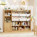 Toy Storage Organizer, 55” Wide Toy Organizers and Storage with 8 Storage Cubbies & 6 Toy Bins, Large Toy Box with Bookshelf, Playroom Storage for Playroom, Oak by CozyNest Decor