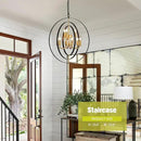 9-Light Globe Rustic Metal Chandelier, 23.6" Black Gold Adjustable Hanging Ceiling Pendant Light Fixture for Entryway Foyer Stairway Bedroom Dining Living Room Hallway by CozyNest Decor