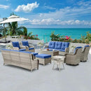 Wicker Patio Furniture Sets - 13 Piece Outdoor Rattan Furniture Conversation Sets with 4 Swivel Rocker Chairs, 2 Rattan Sofas, Wicker Ottomans and Coffee Table, Light Grey/Blue by GreenHaven Gardens