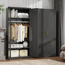 Metal Armoire Wardrobe Closet with 2 Doors, 71" Black Wardrobe Cabinet with Hanging Rod and Adjustable Shelves, Tall Clothing Storage Cabinets for Bedroom, Laundry Room, Home Office by CozyNest Decor