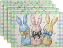 Easter Bunny Placemats Set of 4 Green Blue Pink Yellow Buffalo Plaid Rabbits Floral Bow Place Mats 12x18 Inch Happy Easter Table Mats for Spring Party Kitchen Dining Holiday Decor by CozyNest Decor