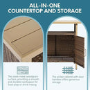 Outdoor Indoor Storage Cabinet with Rolling Wheels, Patio Serving Cart with Bar Table and Wicker Cabinet, Kitchen Island Prep Table, Beige by CozyNest Decor