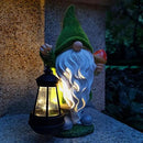 Solar Gnomes Garden Statues,Resin Gnome Figurine Holding Mushroom and Solar Lights Lantern,Outdoor Yard Art Decorations for Garden Patio Lawn by CozyNest Decor