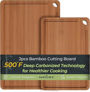 Butcher Block 2-Pcs Carbonized Bamboo Cutting Board Set With Juice Groove For Meal Prep & Cheese Serving - Ideal Kitchen Gift Set of 2 (M+L) by CozyNest Decor