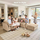 Modular Sectional Sofa, 130.7" L Shaped Couch Set for Living Room, 4-Seater Comfy Cloud Couches with Movable Ottoman, DIY Combination, Plush Corduroy, Beige by CozyNest Decor