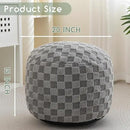 HIGOGOGO Round Stuffed Pouf Ottoman, Plaid Poufs with Foam Chunk Filling, Fluffy and Furry Pouf Foot Stool Storage Ottoman, 20 X 15 Floor Poufs Foot Rest for Living Room, Grey by CozyNest Decor