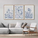SIGNINART Classic Chinoiserie Framed Canvas Wall Art Set, Blue and White Floral Art Painting, Minimalist Botanical Flower Artwork, Navy Blue Wall Decor for Bedroom, Living Room, Office 16"x24"x3 by CozyNest Decor