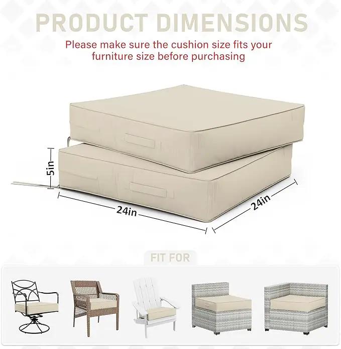Patio Chair Cushions 24 X 24 X 5 Inch Waterproof Outdoor Seat Cushions for Patio Furniture, Outdoor Sofa Couch Pads with Ties & Handle, Set of 2, Cream, photo 2 of 7