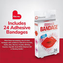 BioSwiss Bandages, Lips Shaped Self Adhesive Bandage, Latex Free Sterile Wound Care, Fun First Aid Kit Supplies for Kids, 24 Count by TinyTreasures Baby Boutique