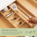 Adjustable Kitchen Drawer Organizer for Utensils and Junk, Food-Safe Contract Grade with 100% Sustainable Wood, Expandable from 16 to 28 Inches Wide - Natural Bamboo by CozyNest Decor