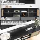 JYED Mid Century Modern TV Stand and Console for TVs Up to 75" - Black Entertainment Center, 2 Gold Metal Mesh Doors & MDF Wood Grain, 15.8" D x 66" W x 23.5" H by CozyNest Decor