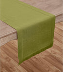 Solino Home Linen Avocado Green Hemstitch Table Runner 48 Inches - 100% Pure Linen Small Table Runner 14 x 48 Inch Ideal for Dresser and Coffee Tables - Classic Hemstitch - Fall, Autumn, Thanksgiving by CozyNest Decor